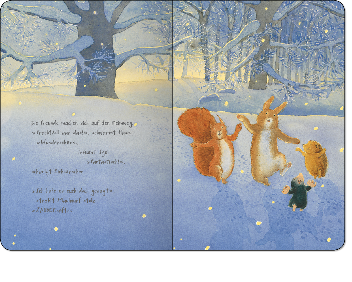 Innenansicht Beispiel aus dem Buch: Was glitzert da im Schnee? - Ein buntes Pappbilderbuch über die Kunst