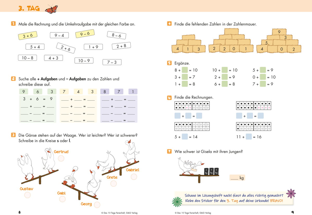 Innenansicht Beispiel aus dem Buch: Das 10 Tage Ferienheft Mathematik 1
