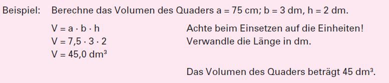 Volumenberechnung Quader Beispiel