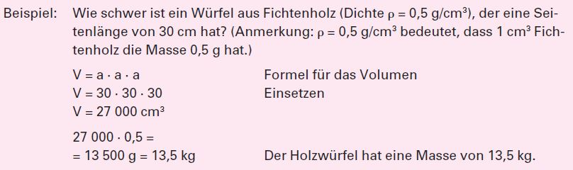 Masse Berechnung Beispiel